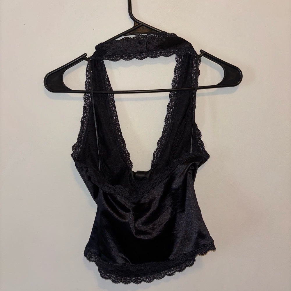 Urban Outfitters Black Satin Lace Halter Top - Picture 3 of 3